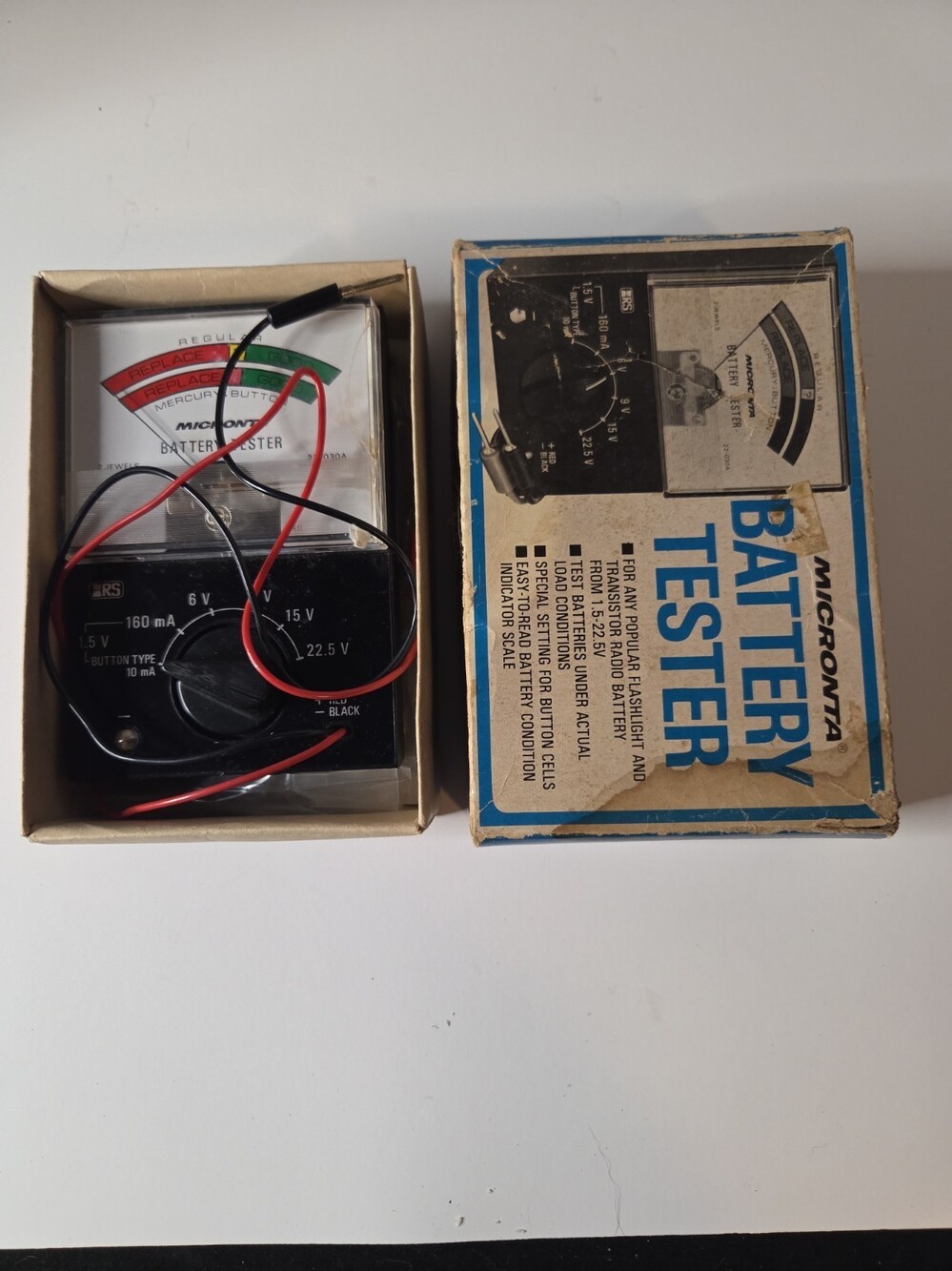 Micronta Battery Tester 22-030A Radio Shack Original Box 2 Jewels Analog Vintage